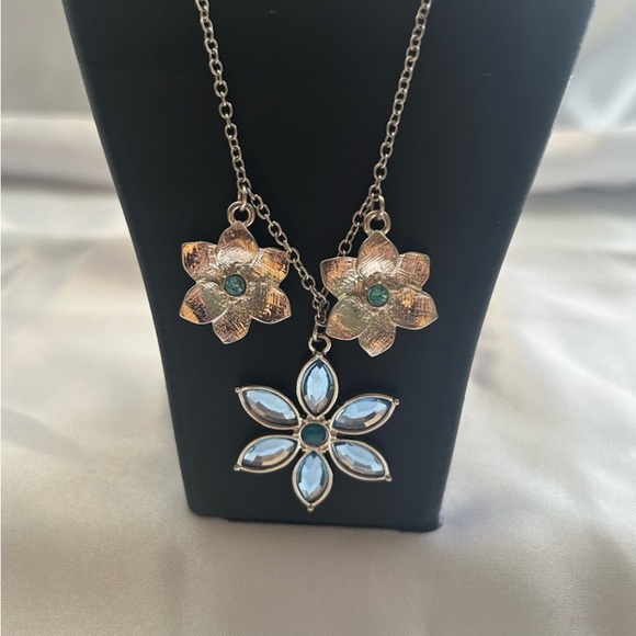 Liz Claiborne Jewelry - Liz Claiborne Silver Necklace with Blue and Green Floral Accents